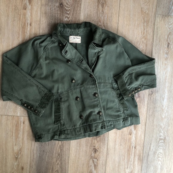 We the Free Army Green $168 Double Breasted Cotton Boho Trucker Utility Jacket M - Picture 15 of 16